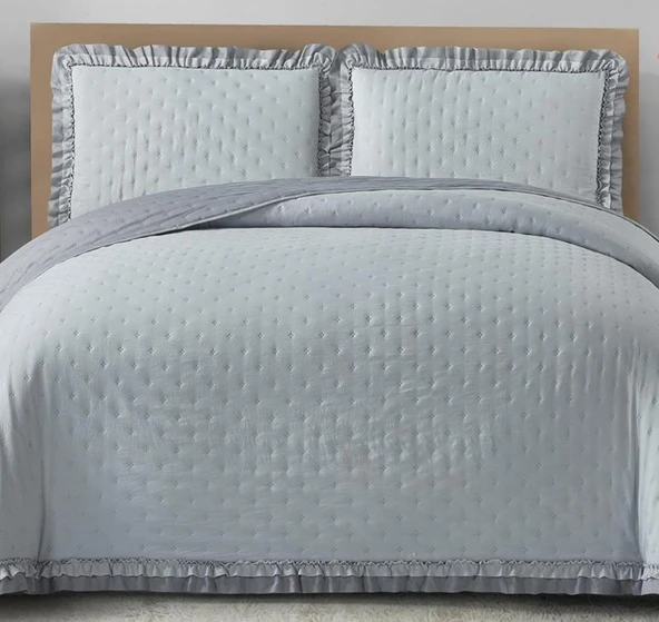 KAPİTONELİ YATAK ÖRTÜSÜ TEK KİŞİLİK LİZBON GRİ - Resim 2