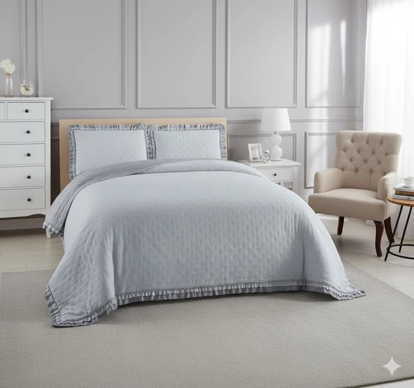 KAPİTONELİ YATAK ÖRTÜSÜ TEK KİŞİLİK LİZBON GRİ ürün görseli