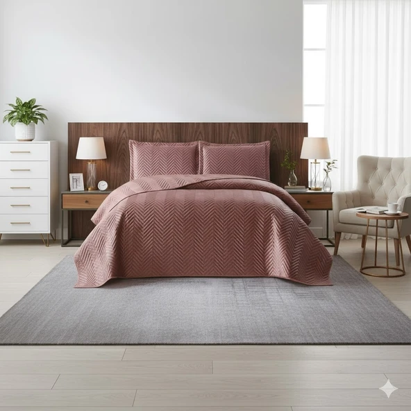 NUBUK YATAK ÖRTÜSÜ ÇİFT KİŞİLİK MALTA GÜLKURUSU ürün görseli