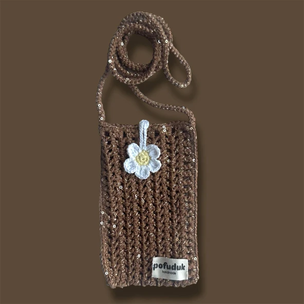 Pofuduk Hanmade Telefon Çantası PPB3 Yaldızlı Kahverengi - Resim 5