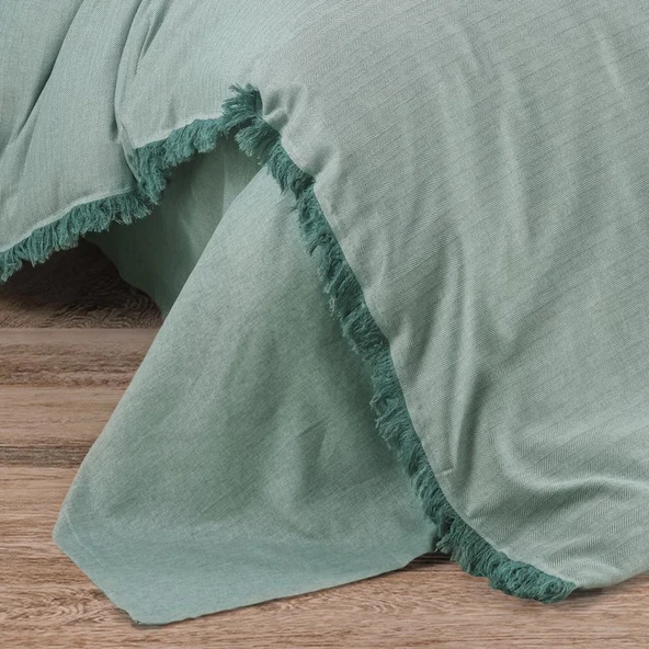 PRİVATE ÇİFT KİŞİLİK NEVRESİM TAKIMI İPLİĞİ BOYALI MİNT - Resim 2