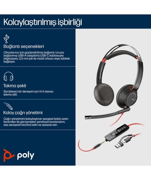 Poly BW 5220 USB-C HS +3.5mmP +USB-C/A - 10
