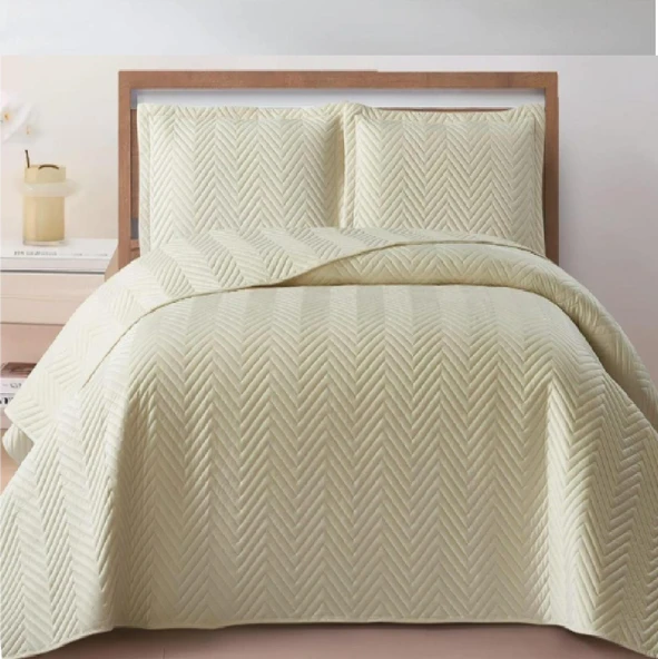 NUBUK YATAK ÖRTÜSÜ ÇİFT KİŞİLİK MALTA KREM - Resim 2