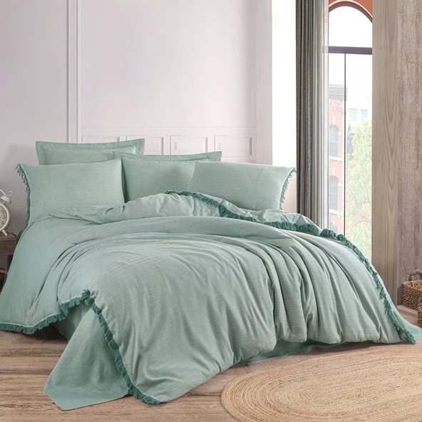 PRİVATE ÇİFT KİŞİLİK NEVRESİM TAKIMI İPLİĞİ BOYALI MİNT ürün görseli