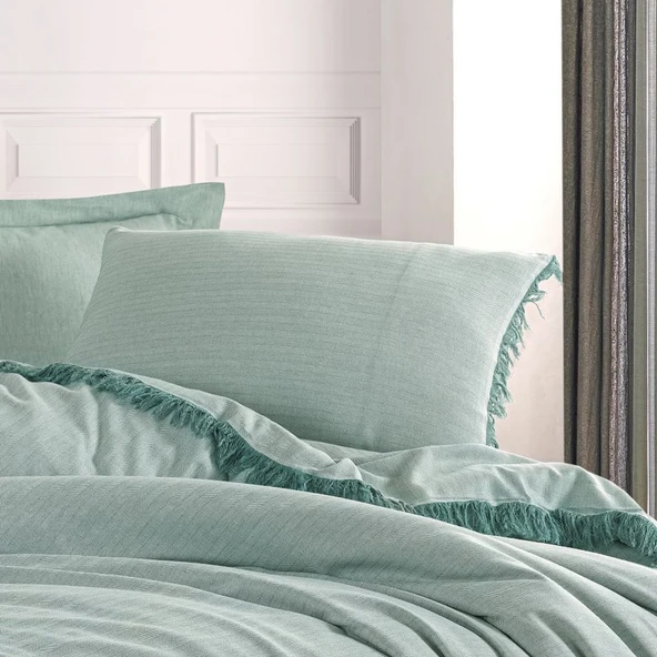 PRİVATE ÇİFT KİŞİLİK NEVRESİM TAKIMI İPLİĞİ BOYALI MİNT - Resim 3