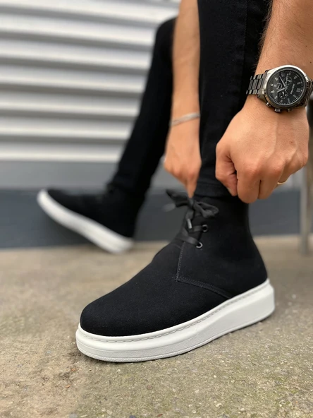 JET-207 Oslo Bağcıklı Ortopedik Taban Süet Erkek Spor Bot SBT - Siyah - Resim 5