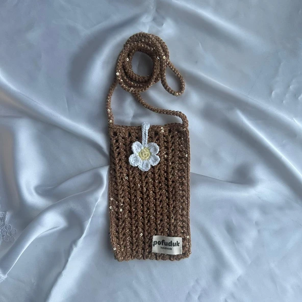Pofuduk Hanmade Telefon Çantası PPB3 Yaldızlı Kahverengi - Resim 3