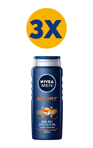 Nivea Men Sport Vücut Yüz ve Saç Duş Jeli 3 x 500 ML - Resim 2