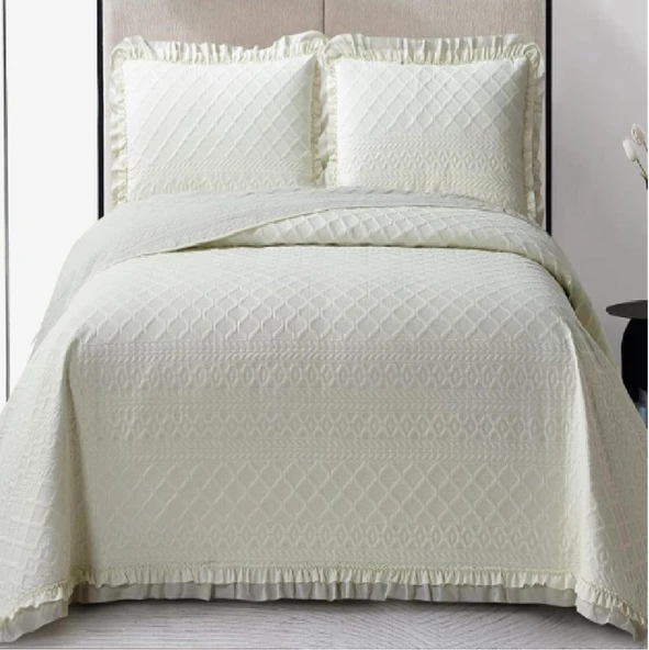 KAPİTONELİ YATAK ÖRTÜSÜ ÇİFT KİŞİLİK ROMA KREM - Resim 2