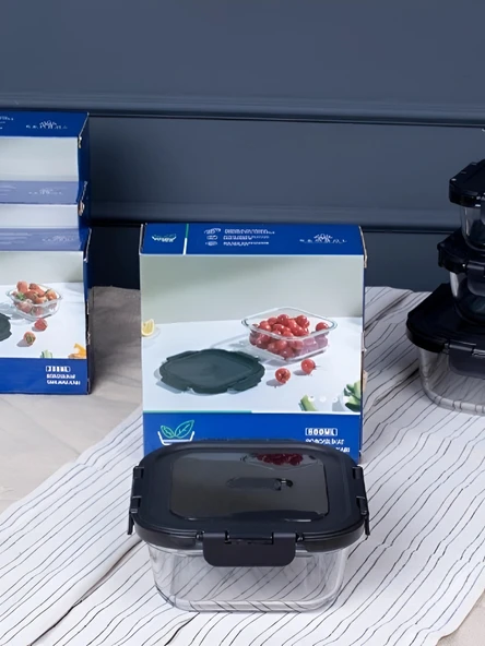 Freshlock Siyah Cam Kare Saklama Kabı 300 ml - 101 ürün görseli