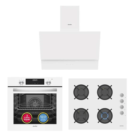 Simfer 9 Fonksiyon Qs Dijital Beyaz Ankastre Set (8209 Fırın + 3507 Ocak + 8704 Davlumbaz) ürün görseli