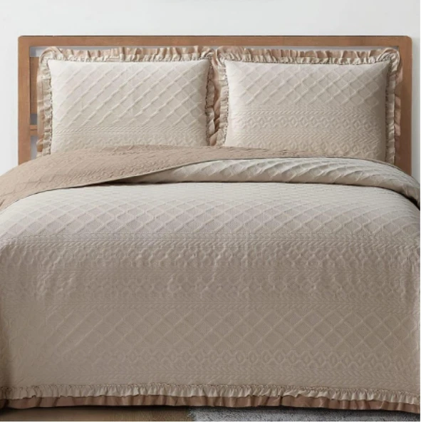 KAPİTONELİ YATAK ÖRTÜSÜ ÇİFT KİŞİLİK ROMA BEJ - Resim 2