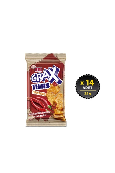 Crax Thins Mexican Chili Aromalı Çeşnili Kraker 35 g x 14 Adet - 3