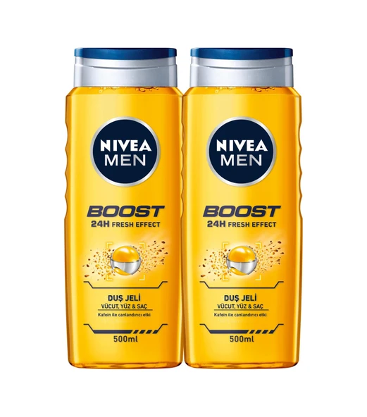 Nivea Men Boost Duş Jeli Vücut Yüz ve Saç 2 x 500 ML ürün görseli 1