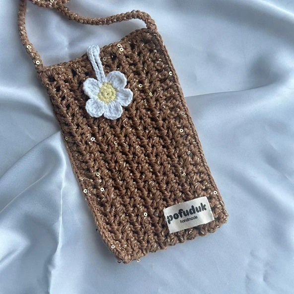 Pofuduk Hanmade Telefon Çantası PPB3 Yaldızlı Kahverengi - Resim 2