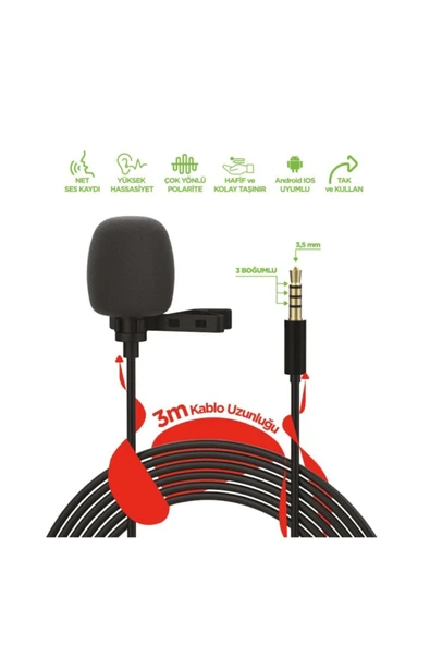 Yaman Bilişim Jopus Jo-lm01 Akıllı Telefon Youtuber Yaka Mikrofonu Siyah 3 Metre - 2