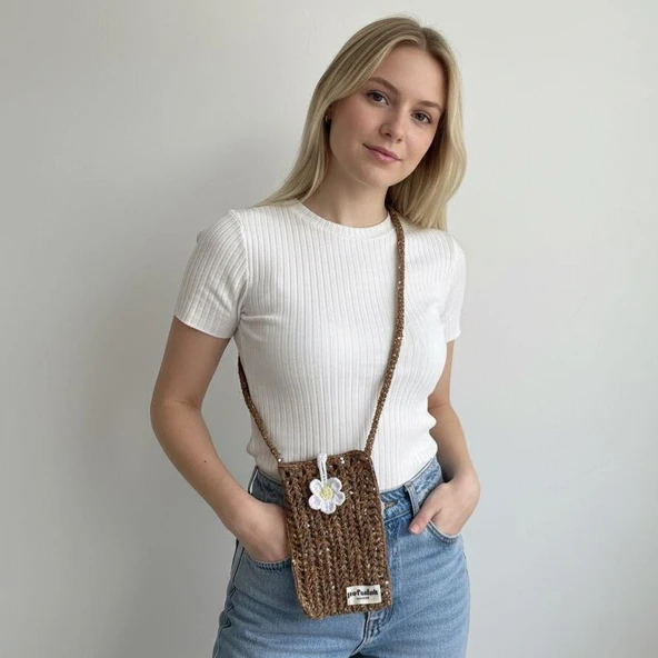 Pofuduk Hanmade Telefon Çantası PPB3 Yaldızlı Kahverengi ürün görseli