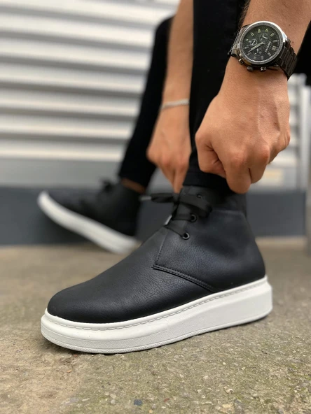 JET-207 Oslo Bağcıklı Ortopedik Taban Cilt Erkek Spor Bot CBT - Siyah - Resim 4