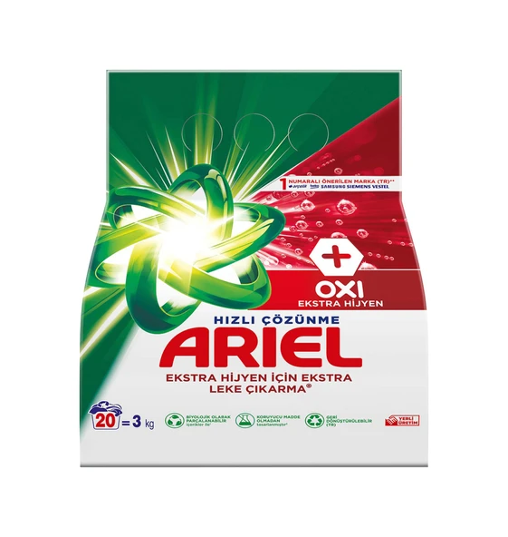 Ariel Oxi Ekstra Hijyen Beyazlara Özel Toz Çamaşır Deterjanı 20 Yıkama 3 KG - Resim 2