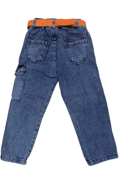 İrem Çocuk Giyim Erkek Çocuk Beli Lastikli Kargo Cepli Yazı Desenli Tarz Kot Pantolon Turuncu - 2