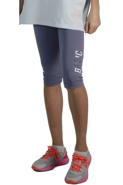 İrem Çocuk Giyim Kız Çocuk Gofre Basic Baskılı Koyu Mavi Renk Kısa Tayt