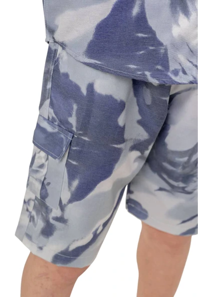 İrem Çocuk Giyim Erkek Çocuk Batik Desenli Mavi Gömlek Şort Oversize İkili Takım - 5