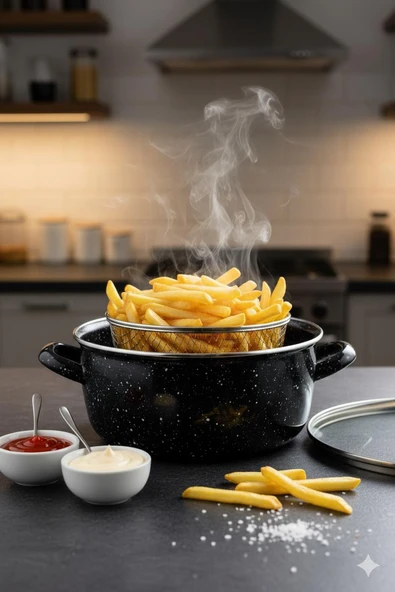 Siyah Kırçıllı Emaye Fritöz Tencere 24 cm 5,5 lt - Resim 2