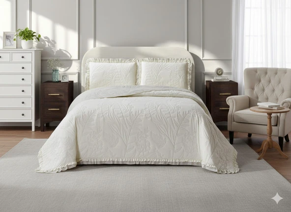 KAPİTONELİ YATAK ÖRTÜSÜ TEK KİŞİLİK MADRİD KREM ürün görseli