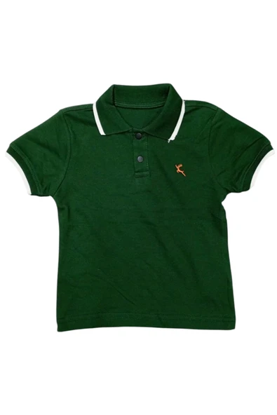 İrem Çocuk Giyim Erkek Çocuk Polo Yaka Nakışlı Çıtçıt Kapamalı Yeşil Tişört