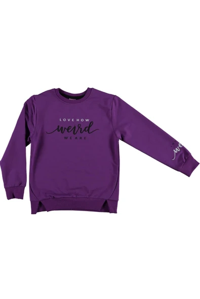 İrem Çocuk Giyim Kız Çocuk Love How Yazı Desenli Mor Sweatshirt
