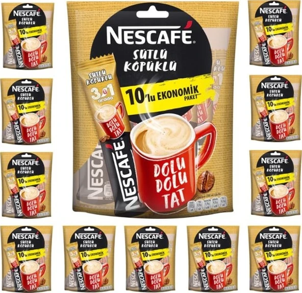 Nescafe 3'ü 1 Arada Sütlü Köpüklü Kahve 10'lu 12 x 17.4 G ürün görseli