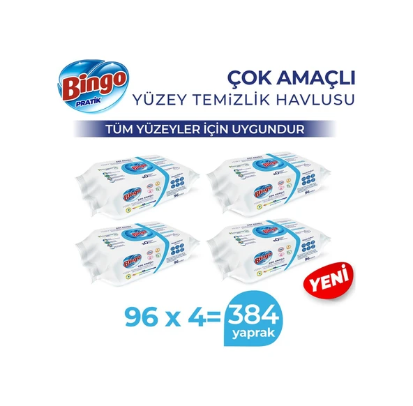 Bingo Pratik Yüzey Temizlik Havlusu Beyaz Sabun 4 x 96'lı - Resim 2