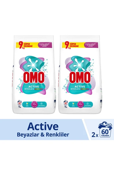 Omo Matik Active Beyazlar & Renkliler Toz Deterjanı 2 x 9 KG ürün görseli