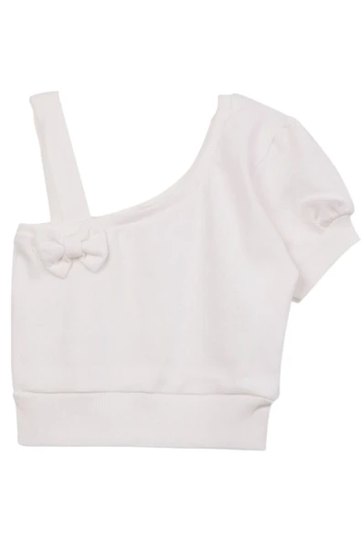 İrem Çocuk Giyim Kız Çocuk Fiyonk Detaylı Tek Omuz Model Crop Tişört