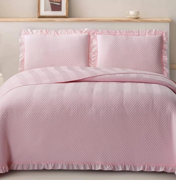 KAPİTONELİ YATAK ÖRTÜSÜ ÇİFT KİŞİLİK DUBAİ PEMBE - Resim 2