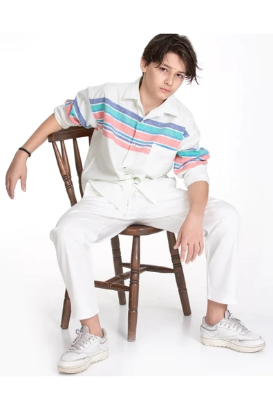 İrem Çocuk Giyim Erkek Çocuk Renk Geçişli Mevsimlik Beyaz Gömlek