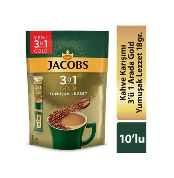 Jacobs 3'ü 1 Arada Gold Yumuşak İçim Karışım Kahve 10'lu Paket ürün görseli