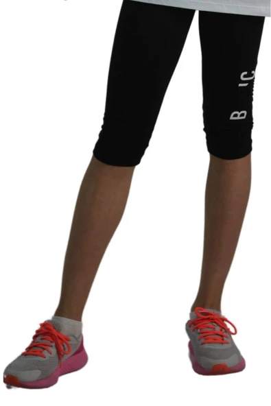 İrem Çocuk Giyim Kız Çocuk Gofre Basic Baskılı Siyah Renk Kısa Tayt