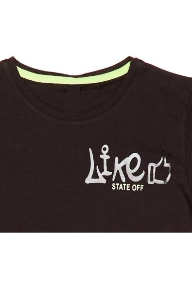 İrem Çocuk Giyim Erkek Çocuk Çift Taraf Like Yazı Desenli Siyah Tişört - 3