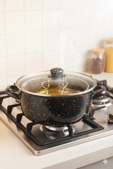 Siyah Kırçıllı Emaye Fritöz Tencere 24 cm 5,5 lt ürün görseli 1