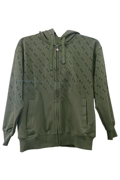 İrem Çocuk Giyim Erkek Çocuk /Kız Çocuk Üzeri Harf Desenli Fermuar Kapamalı Cepli Haki Renk Hırka