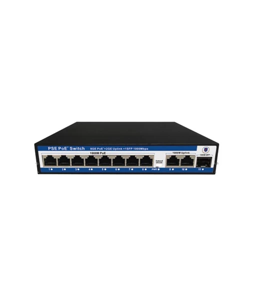 Nova NVC-PSEG0821G 8 Port Poe+ 10-100 Mbps 2 Port 10-100-1000 Mbps Uplink 1 Port SFP Switch 120W ürün görseli