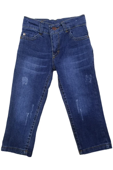 İrem Çocuk Giyim Erkek Bebek Yıpratma Desenli Mavi Kot Pantolon