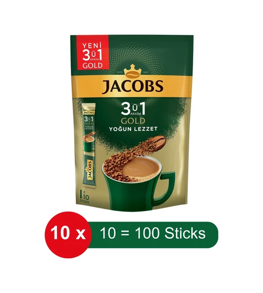 Jacobs 3ü 1 Arada Gold Yoğun Lezzet Hazır Kahve 10 x 10'lu ürün görseli