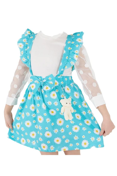 İrem Çocuk Giyim Kız Çocuk Çiçek Desenli Kolları Tül Ayıcıklı Salopet Turkuaz - 2
