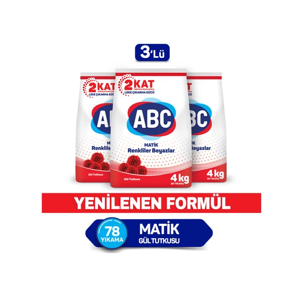 ABC Matik Gül Tutkusu Toz Çamaşır Deterjanı 40 Yıkama 3 x 4 KG ürün görseli 1
