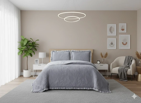 KAPİTONELİ YATAK ÖRTÜSÜ ÇİFT KİŞİLİK MADRİD A.GRİ - Resim 2