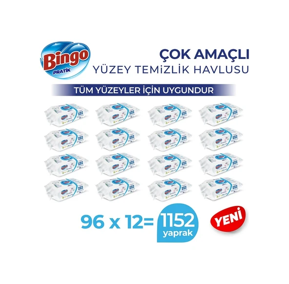 Bingo Pratik Beyaz Sabun Yüzey Temizlik Havlusu 12 x 96'lı - Resim 2