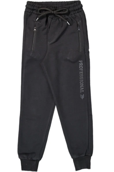 İrem Çocuk Giyim Erkek Çocuk / Kız Çocuk Professional Enjeksiyon Baskılı Cepleri Fermuarlı Siyah Eşofman Altı