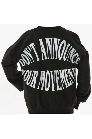 İrem Çocuk Giyim Kız Çocuk /Erkek Çocuk Don't Anounce Çift Taraf Yazı Desenli Siyah Renk Oversize Sweatshirt - 2